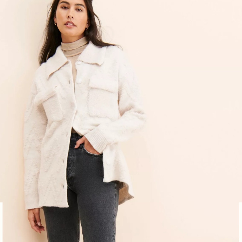 Anthropologie Flat White Knit Button-front Sweater Coat Jacket W1167 Sz M